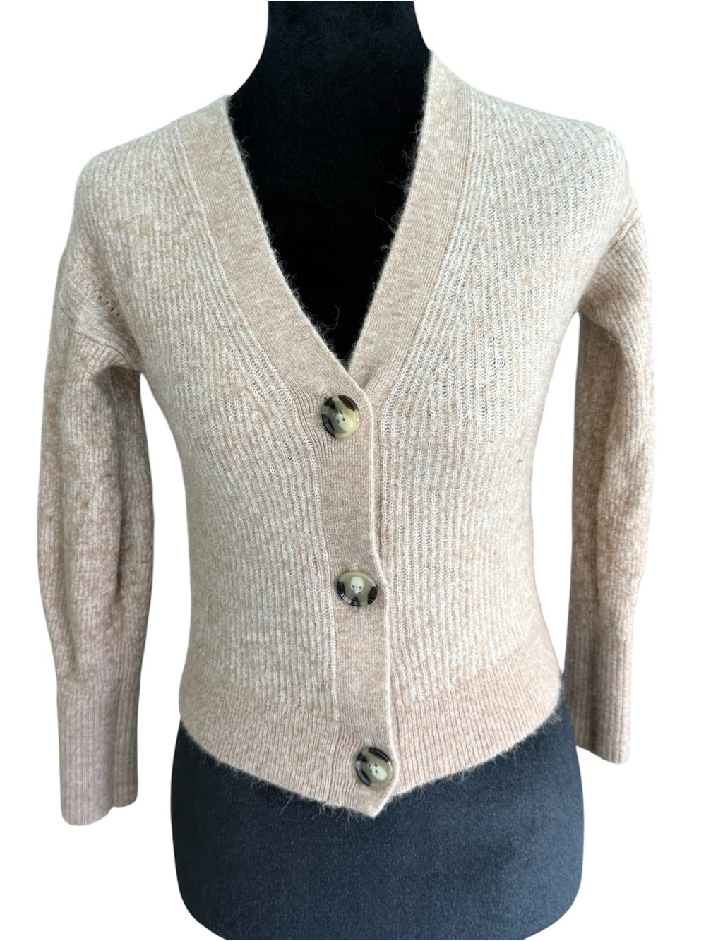 Quince Beige V-Neck Button Front Cardigan
